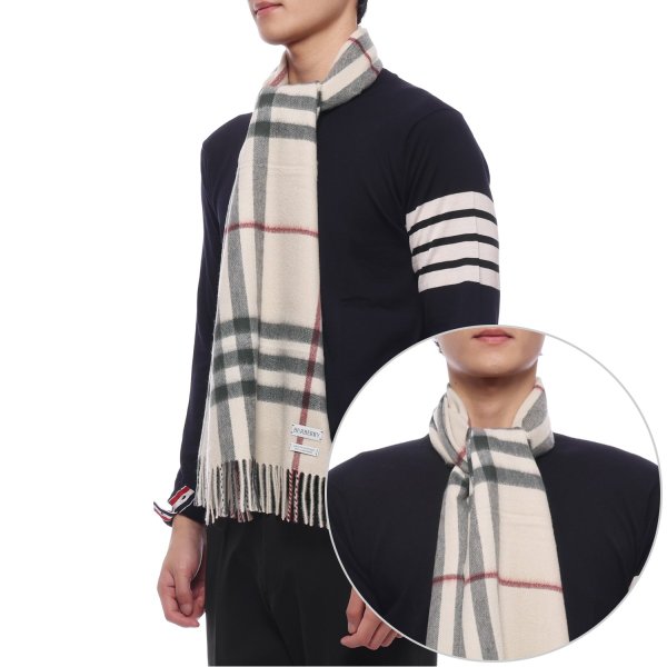 [부산점] 25FW 남성 체크 캐시미어 머플러 (8077884 STONE M 25F)