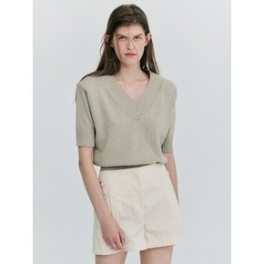 V-neck Half Knit Top_Light Khaki