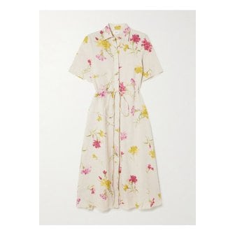 에르뎀 벨트 플로럴 프린트 리넨 미디 셔츠 드레스 베이지 1647597358207590