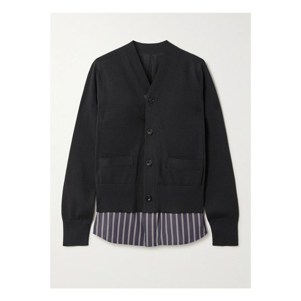 레이어드 스트라이프 코튼 포플린 트리밍 코튼 혼방 저지 가디건 블랙 46376663162869285
