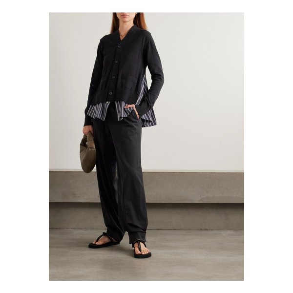 레이어드 스트라이프 코튼 포플린 트리밍 코튼 혼방 저지 가디건 블랙 46376663162869285