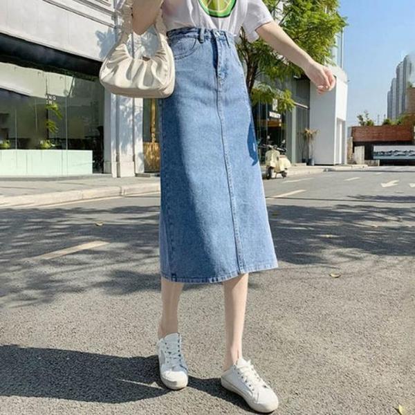 확대된 대표 [라일리] Rly 데님 롱 청치마 절개라인 깔끔한 데일리 스(1)