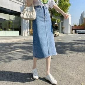 [라일리] Rly 데님 롱 청치마 절개라인 깔끔한 데일리 스 (S13529390)