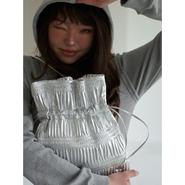 Crinkle Shoulder Bag Silvery Silver