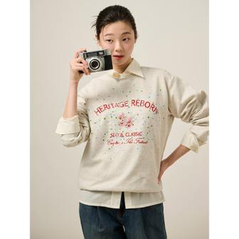 빈폴레이디스 잔꽃 프린트 롱 스웨트 셔츠 - 라이트그레이 (BF5241C082)