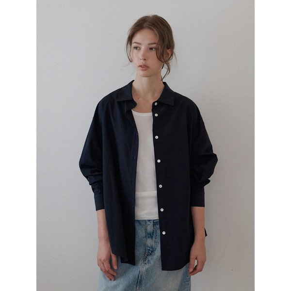 [스크런치 SET] 플로우 루즈핏 셔츠_Ink Navy