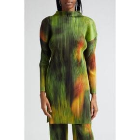 4397452 Pleats Please Issey Miyake Abstract Print Pleated Long Sleeve Dress