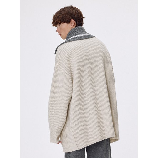 Bulky wool detachable collar coatigan_Lamb