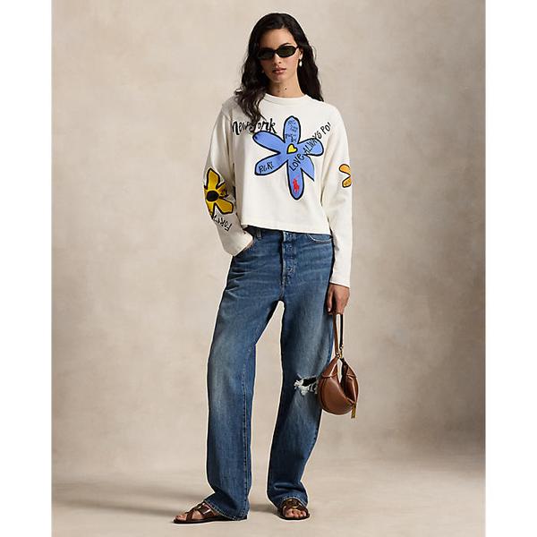 여성 플로럴 그래픽 저지 롱 슬리브 티(WMPOKNINCU21239100)