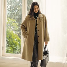 Boucle texture hidden button wool blend mac coat_Khaki