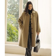 Boucle texture hidden button wool blend mac coat_Khaki