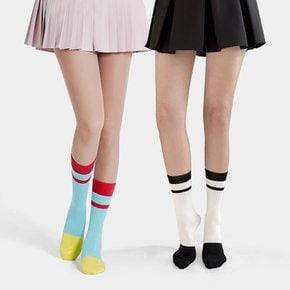 여성 골프양말 컬러 레이어드 크루삭스 면 장목