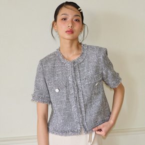 Tassel Tweed Short Sleeve Jacket Gray