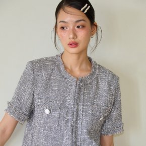 Tassel Tweed Short Sleeve Jacket Gray