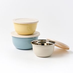 버터쿡 뚜껑있는 미니 컬러믹싱볼 3P 세트 14,16,18cm 아이보리,버터옐로우,그린