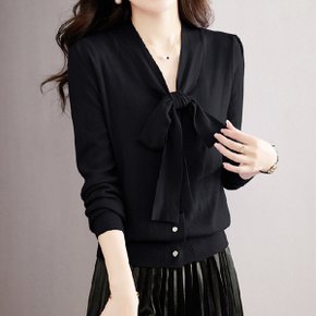 보석 단추 리본 타이넥 가디건_M2602CD609A