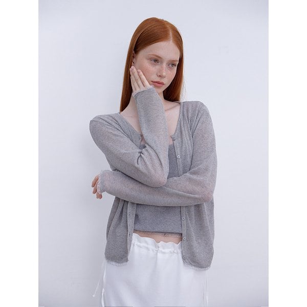 LACE FRILL CARDIGAN & SLEEVELESS SET-GRAY