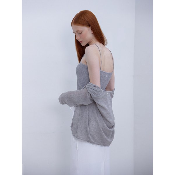 LACE FRILL CARDIGAN & SLEEVELESS SET-GRAY
