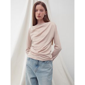 SHIRRING DRAPE LONG SLEEVE TOP BEIGE