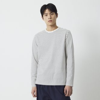 JAJU 남 스마트 코튼 라운드넥 긴팔 파자마 티셔츠(OFF WHITE / IVORY / DARK NAVY / MELLANGE GREY)