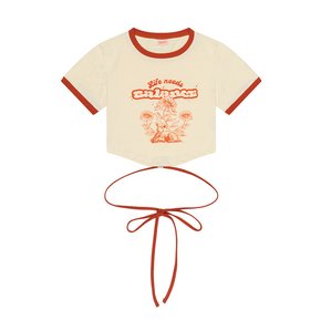 Cropped String Ringer Tee [Cream]