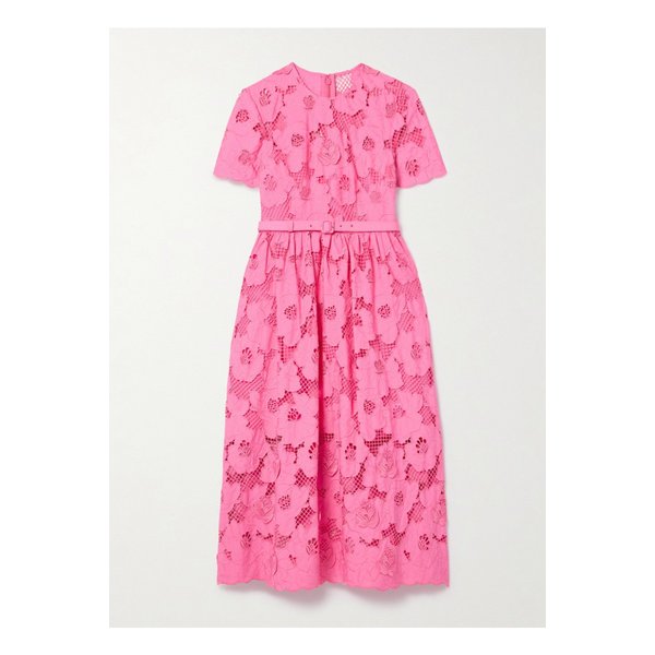 벨트 코튼 혼방 기퓌르 레이스 미디 드레스 핑크 1647597338867499