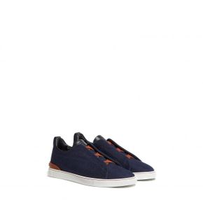 4232643 ZEGNA Triple Stitch Denim Slip-On Sneaker