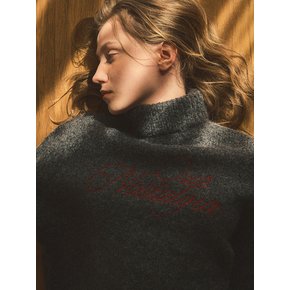 our lettering turtleneck wool knit_Charcoal