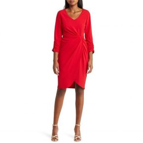 4606137 Tahari ASL Side Knot Long Sleeve Knit Dress