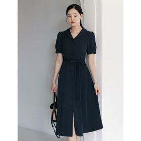 XXL까지  플랫 카라 퍼프 슬리브 플레어 벨트 원피스 여름 나들이 하객룩 오.._P392048920