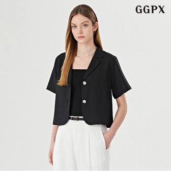 GGPX 정상가:69,000원  린넨 썸머 투버튼 여성 크롭 반팔 자켓 (GOBJK008D)