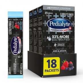 [해외직구] Pedialyte AdvancedCare 플러스 전해질 분말 33가지 이상의 전해질 앤 PreActiv Prebiotics 베리 프로스트 전해질 음료 분말 개입 0.6온스 18개