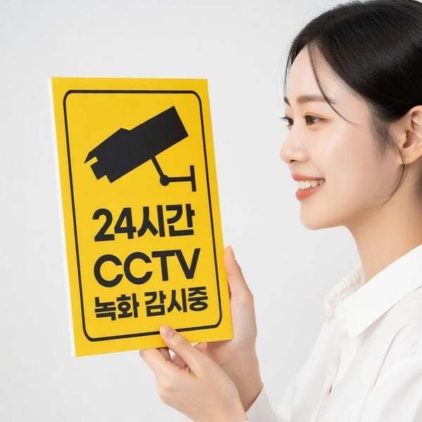 확대된 대표 cctv 안내판 감시중 실외 문부착 스티커 녹화