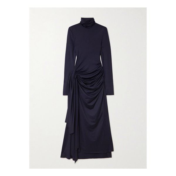 개더 드레이프 저지 터틀넥 미디 드레스 네이비 46376663162953761