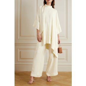 톨러 마르모 Palm Beach tie-detailed satin-trimmed crepe kaftan 화이트 1647597346120138