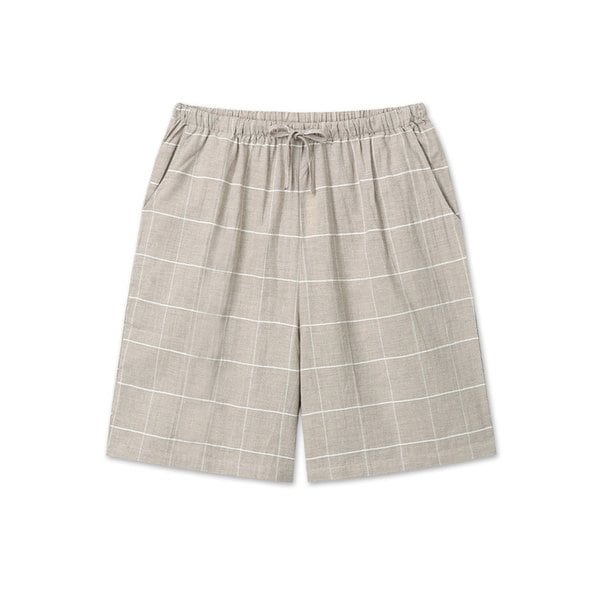 베이지 L.체크 5부 순면 남성 잠옷 파자마 바지