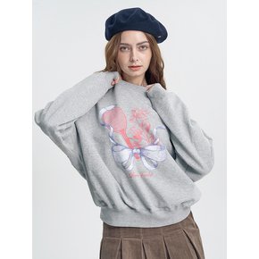 Loose fit ribbon flower sweatshirt_Melange Gray