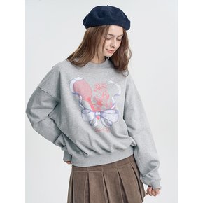 Loose fit ribbon flower sweatshirt_Melange Gray