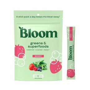 BLOOM NUTRITION 그린 앤 슈퍼푸드 파우더 스틱 팩 - 베리 - 5ct, 블룸 영양 건강식품