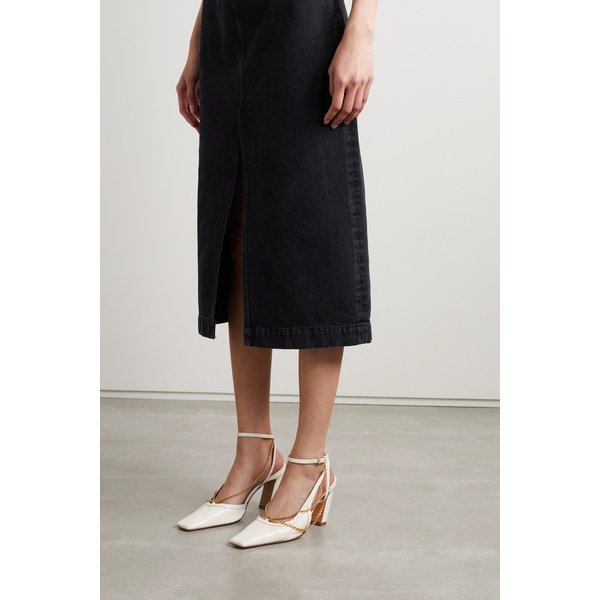 케이트 마파 체인 장식 크링클 가죽 슬링백 펌프스 오프 화이트 1647597309758394