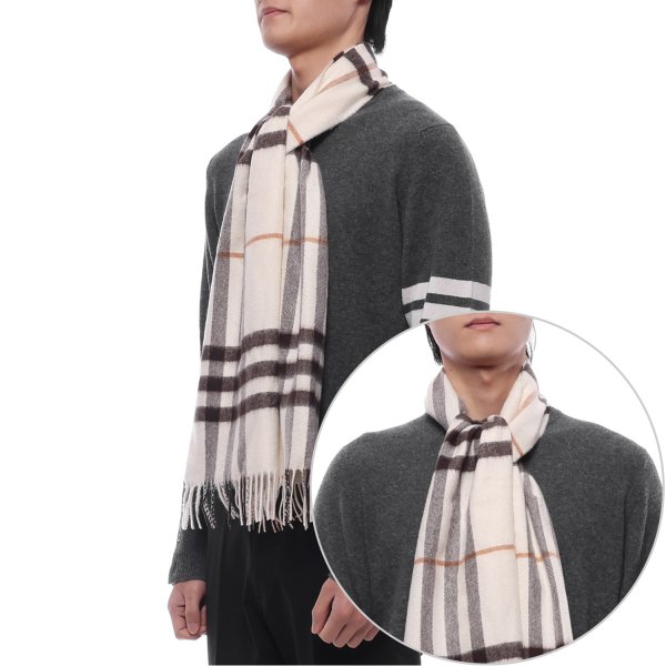[부산점] 25FW 남성 체크 캐시미어 머플러 (8112634 PEBBLE WHITE M 25F)
