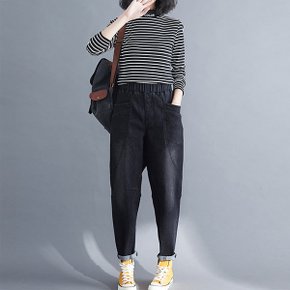 여자 밴딩 블랙 데님 팬츠 여성 검정 청바지 엄마옷 중년여성옷 5277