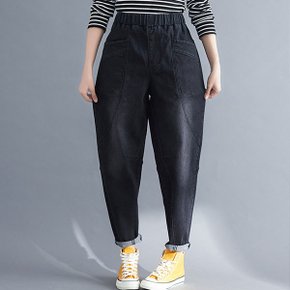 여자 밴딩 블랙 데님 팬츠 여성 검정 청바지 엄마옷 중년여성옷 5277