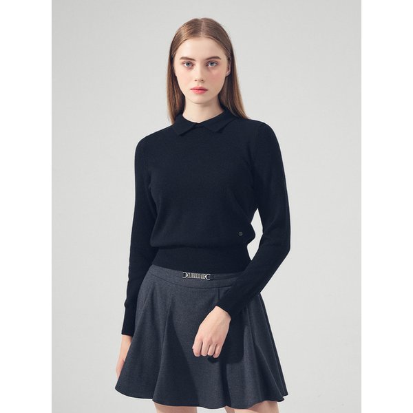 [LEFKP80BK] 캐시미어 라운드 넥 카라 니트 BLACK