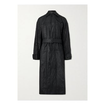 돌체앤가바나 벨트 패널 턱시도 가죽 트렌치 코트 블랙 1647597341650339