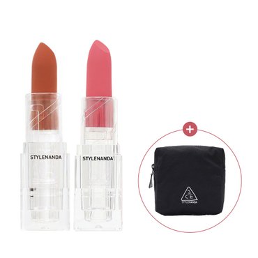 3CE SOFT MATTE LIPSTICK 소프트매트 립스틱 2개 [증정]큐브 파우치 미니_Black