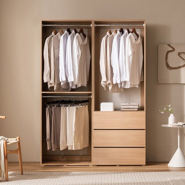 코튼 모듈형 120cm 2단 행거+서랍 옷장