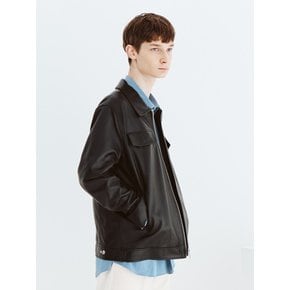 LAMB SKIN POCKET TRUCKER JACKET BLACK