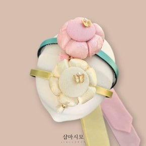 무지개 나비 호박 머리띠 아기 주니어 여아한복 소품