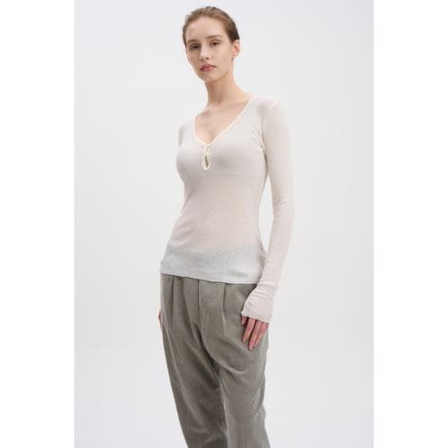 WVA3940 RIBBED HENLEY TEE-IVORY